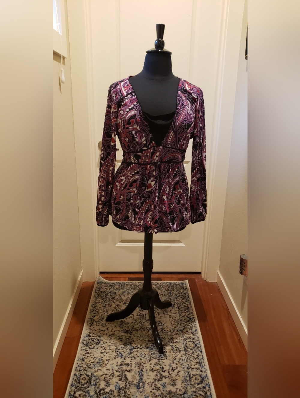 Style & Co. Purple Paisley Surplice Women's Blouse With Tie In Back